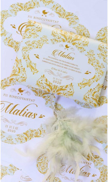 Trusou de botez de lux cu gold si verde menta si motive baroc Luxury 2